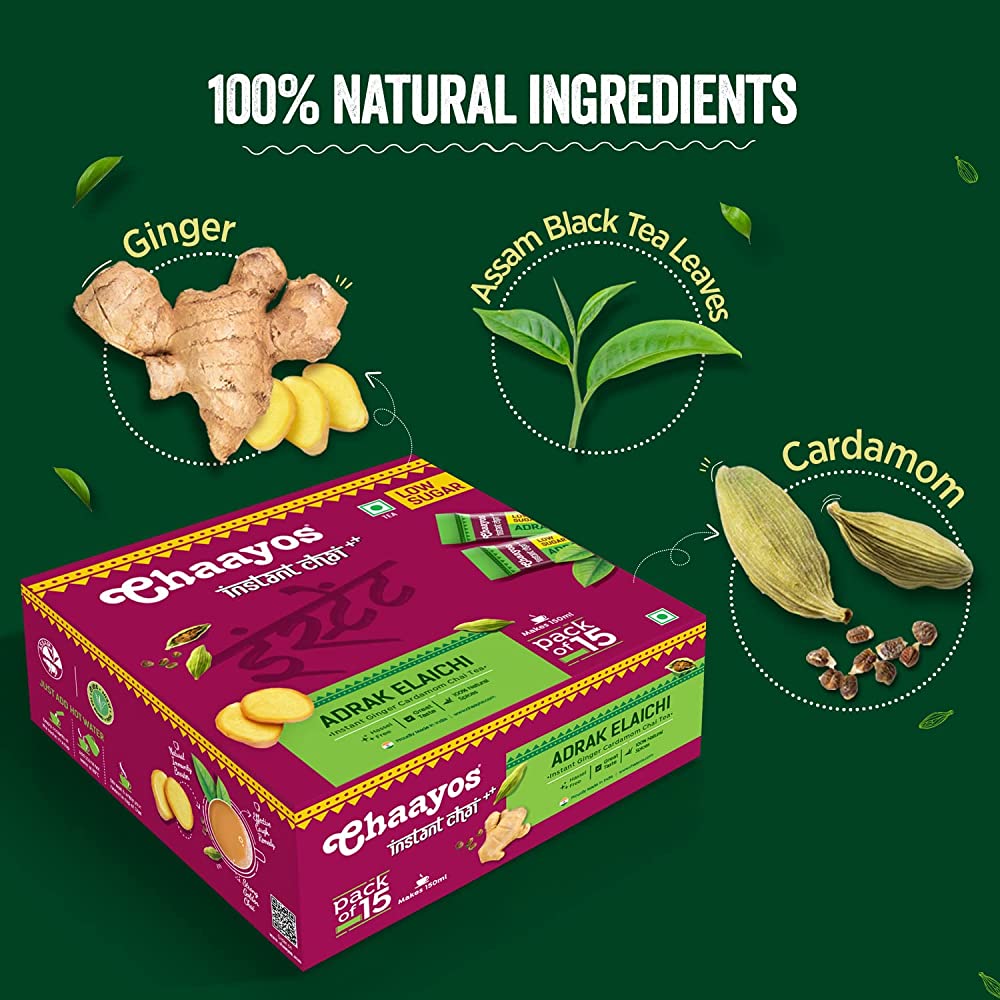 Chaayos Instant Adrak Elaichi Tea Premix (Low Sugar) - Distacart