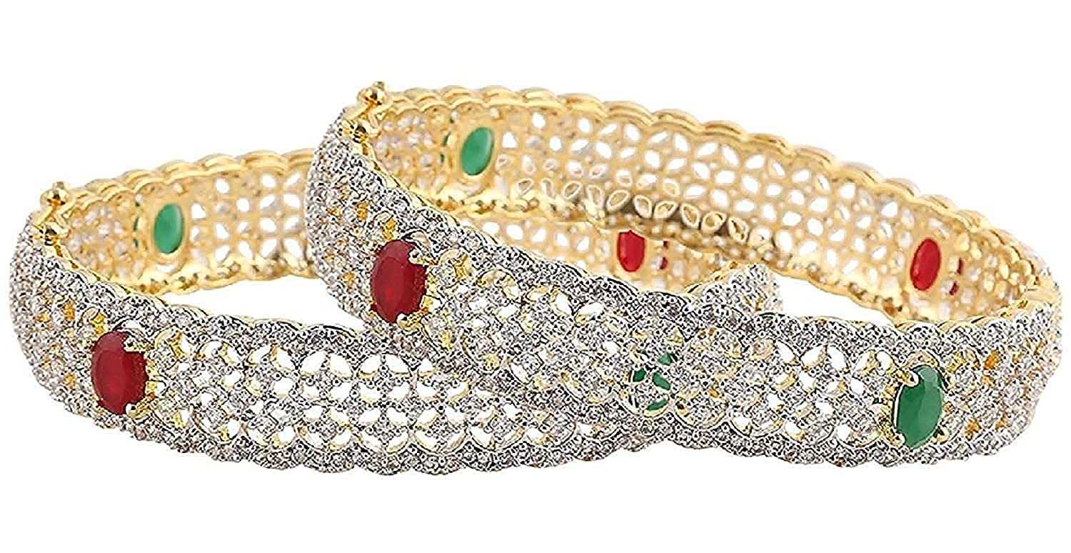 Gold-Plated Alloy American Diamond Broad Multi Bangle Set - The Pari - Distacart