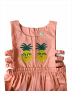 ArthLife Peach Pineapple Embroidered Dress
