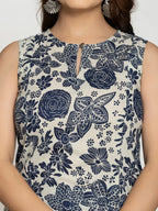Yufta Blue Cotton Ethnic Motifs Straight Kurta