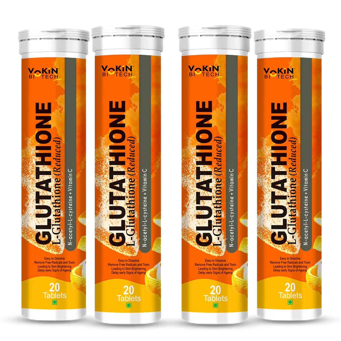 Vokin Biotech L-Glutathione 600mg With N-Acetyl-L-Cysteine 400mg & Vitamin C 40mg Helps for Glowing & Radiant Skin | Dark spots & Tan Removal Effervescent Tablets
