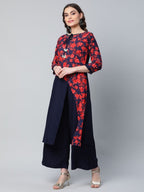 Ahalyaa Women's Navy Blue Rayon Wax Printed Kurta Palazzo Set - Distacart