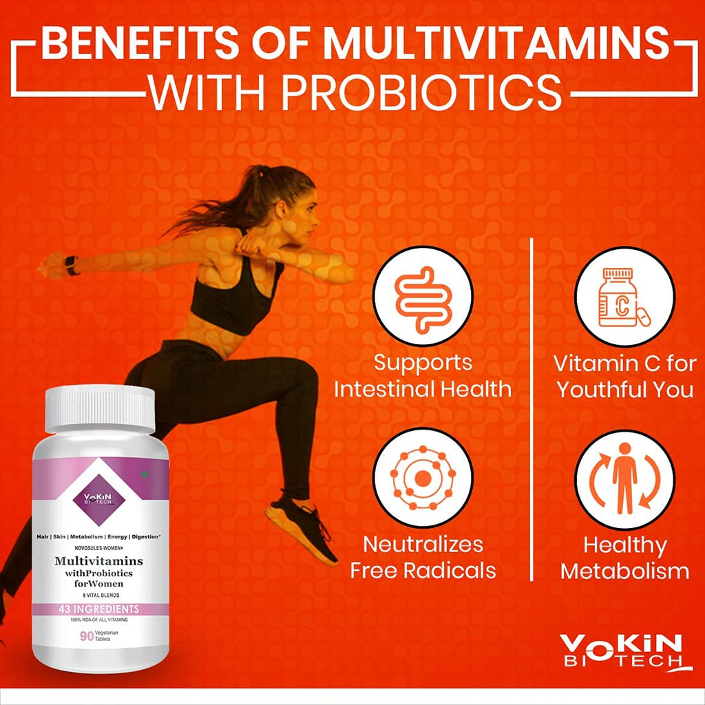 Vokin Biotech Multivitamin with Probiotics, With Vitamin C, Vitamin B, Vitamin D, Zinc, Supports Immunity and Gut health, For (Multivitamin For Women)