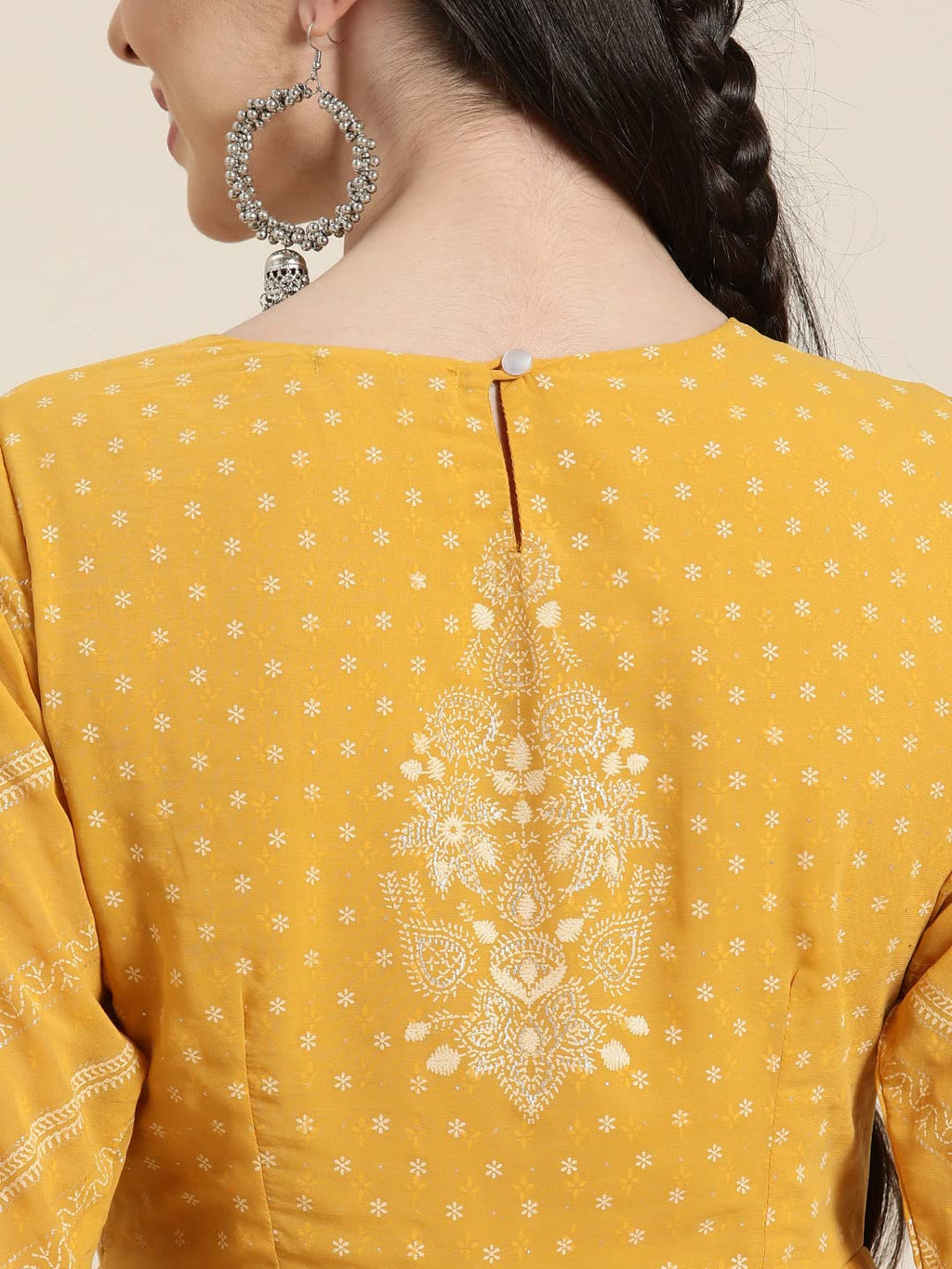 Juniper Women's Yellow Floral Printed Georgette Maxi Dress With Beads Kantha Work & Sequins At Neckline - Distacart