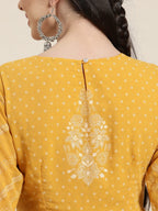 Juniper Women's Yellow Floral Printed Georgette Maxi Dress With Beads Kantha Work & Sequins At Neckline - Distacart