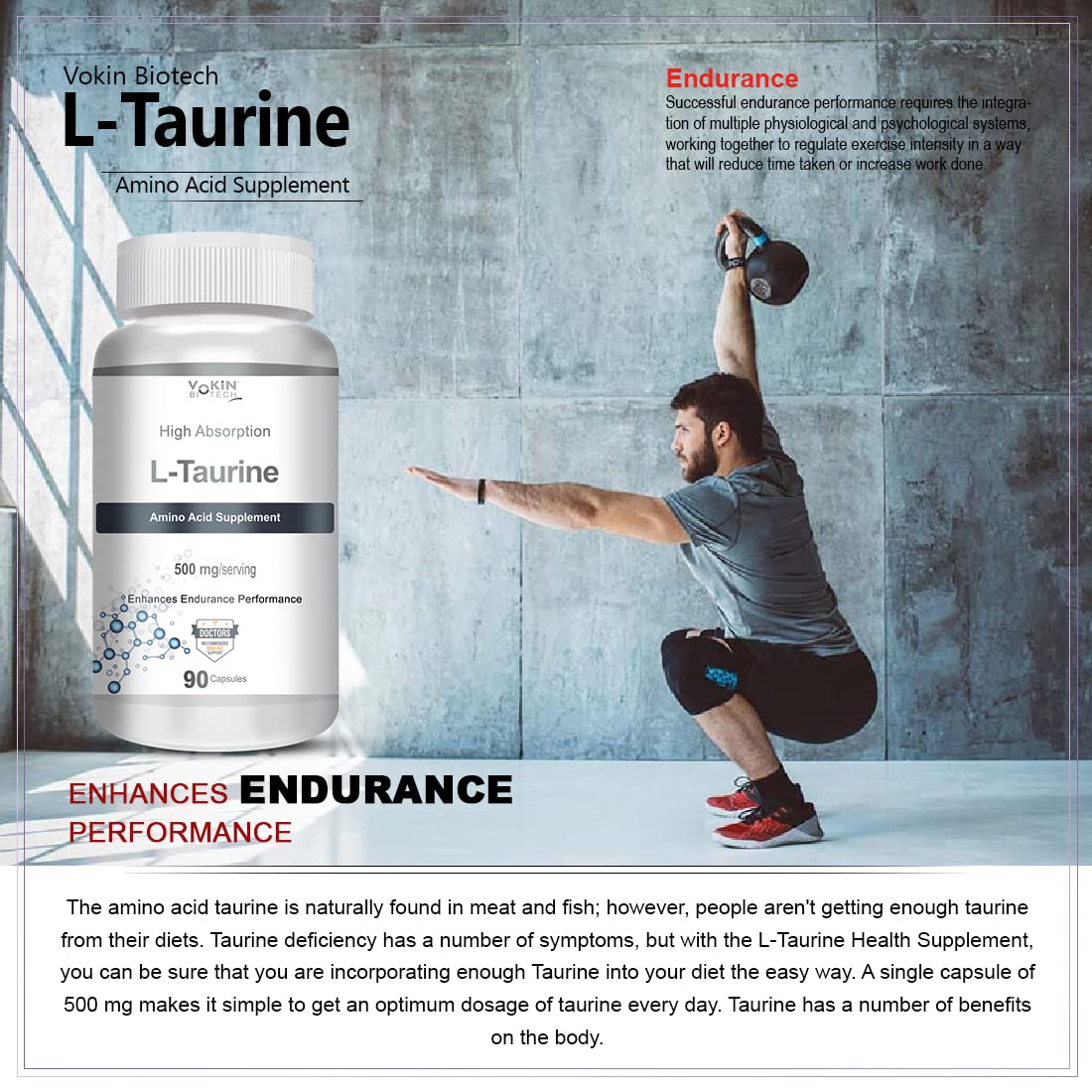 Vokin biotech L-Taurine - Amino Acid Supplement - 500mg