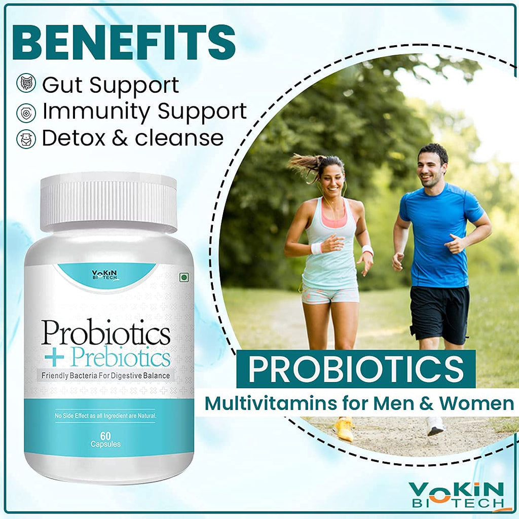 Vokin Biotech Probiotics+ Prebiotics Supplement 50 Billion Cfu For Women & Men With Prebiotics 150 mg | Probiotic Capsules For Digestion Support, Gut Health And Immunity