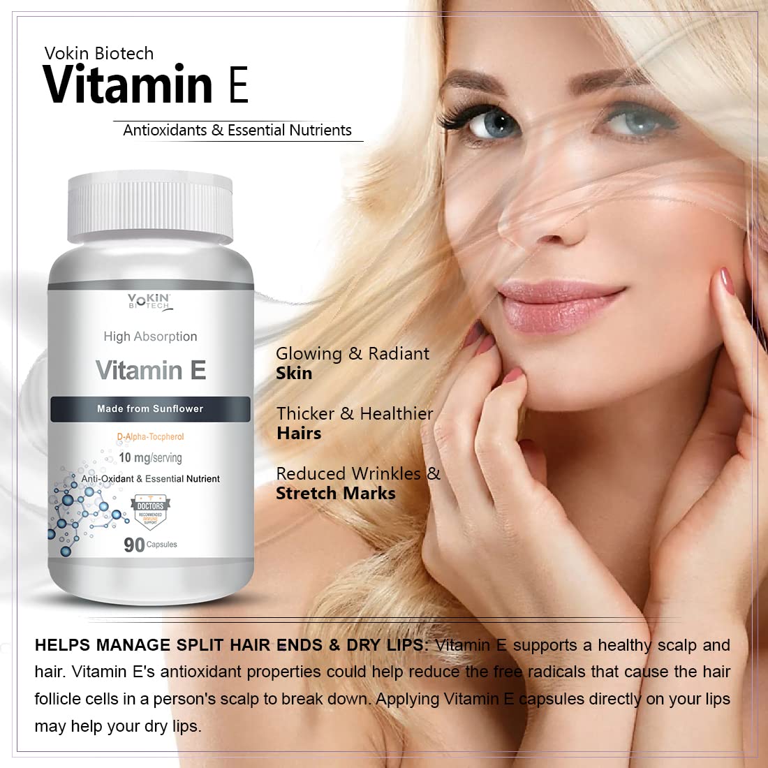 Vokin Biotech Natural Vitamin E from Sunflower - D-Alpha-Tocpherol - 10mg