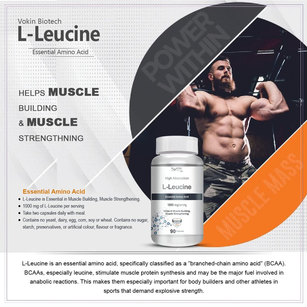Vokin biotech L- Leucine – Supports muscle Building, Muscle Strengthening – 1000mg