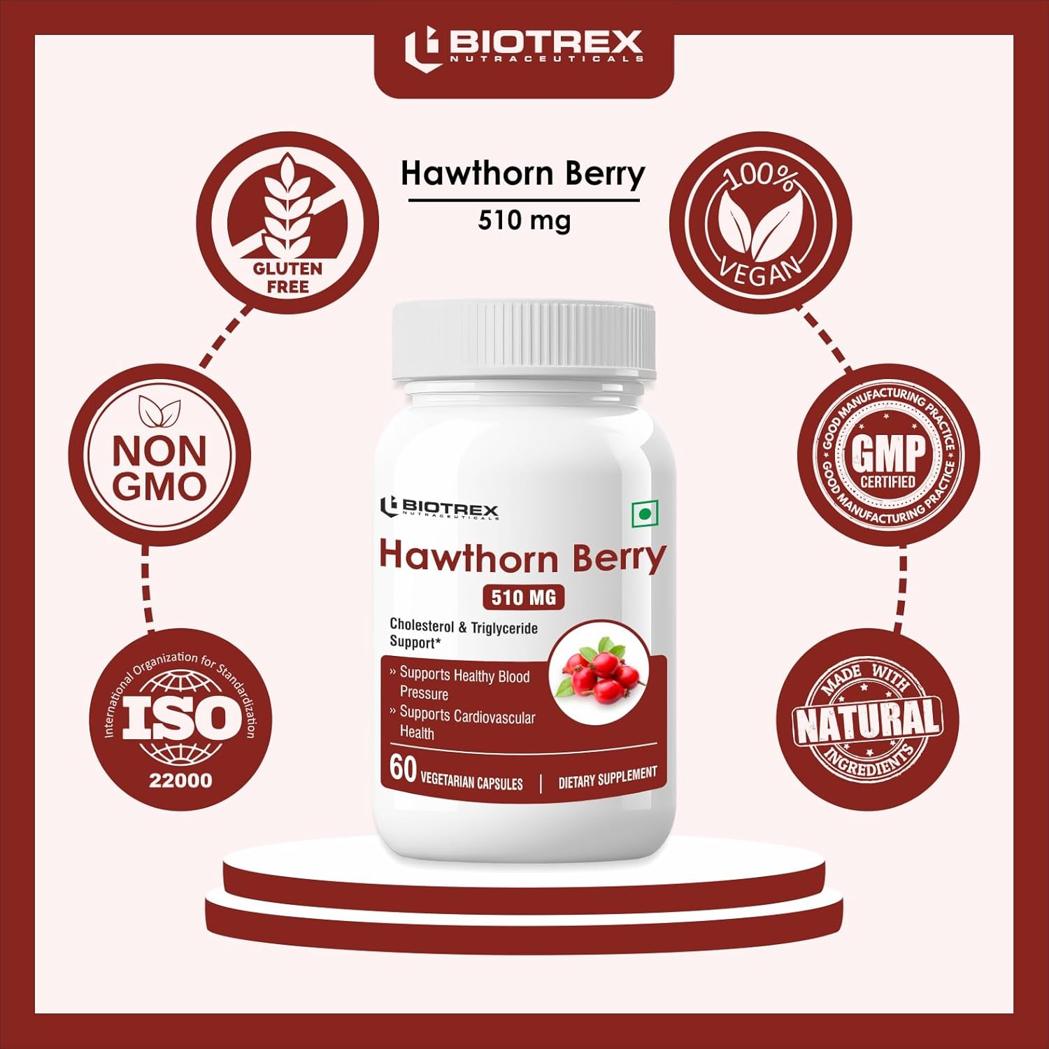Biotrex Hawthorn Berry 510Mg Veg Capsules - Distacart