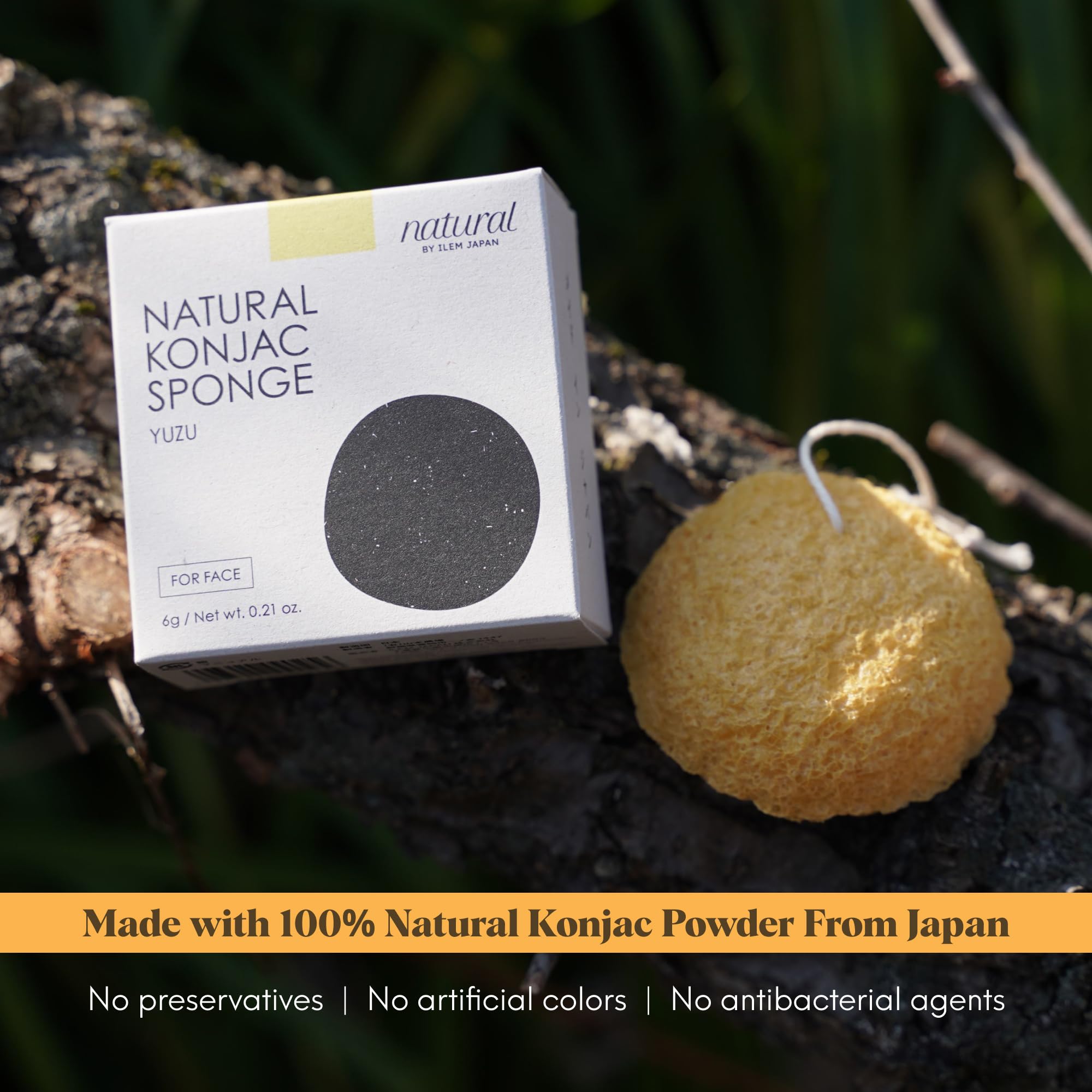 ILEM JAPAN Natural Japanese Konjac Sponge Face | Suitable For Sensitive & Dry Skin | Gentle & Non-Irritating | Remove Dead Skin Cells | 6g