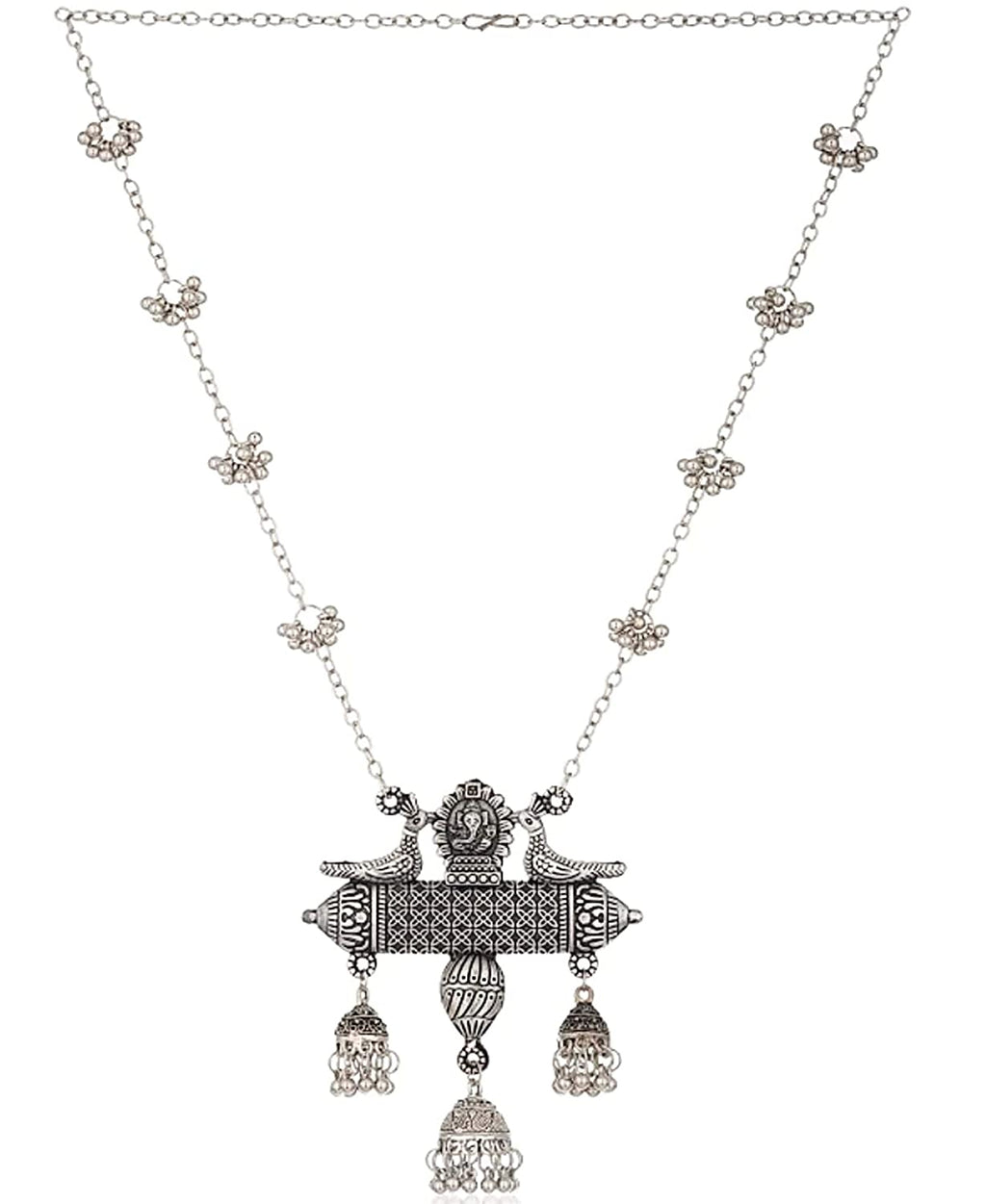 Silver-Plated Alloy Long Designer Oxidised Necklace - The Pari