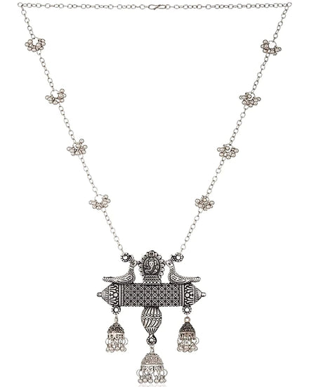 Silver-Plated Alloy Long Designer Oxidised Necklace - The Pari