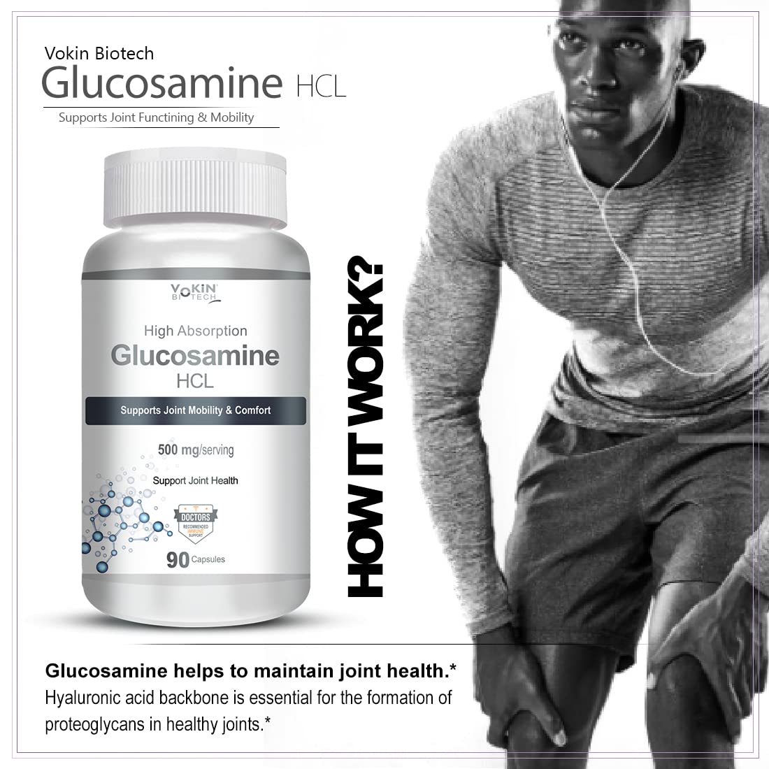 Vokin Biotech Glucosamine HCL Supplement Supports Joint Health -500mg