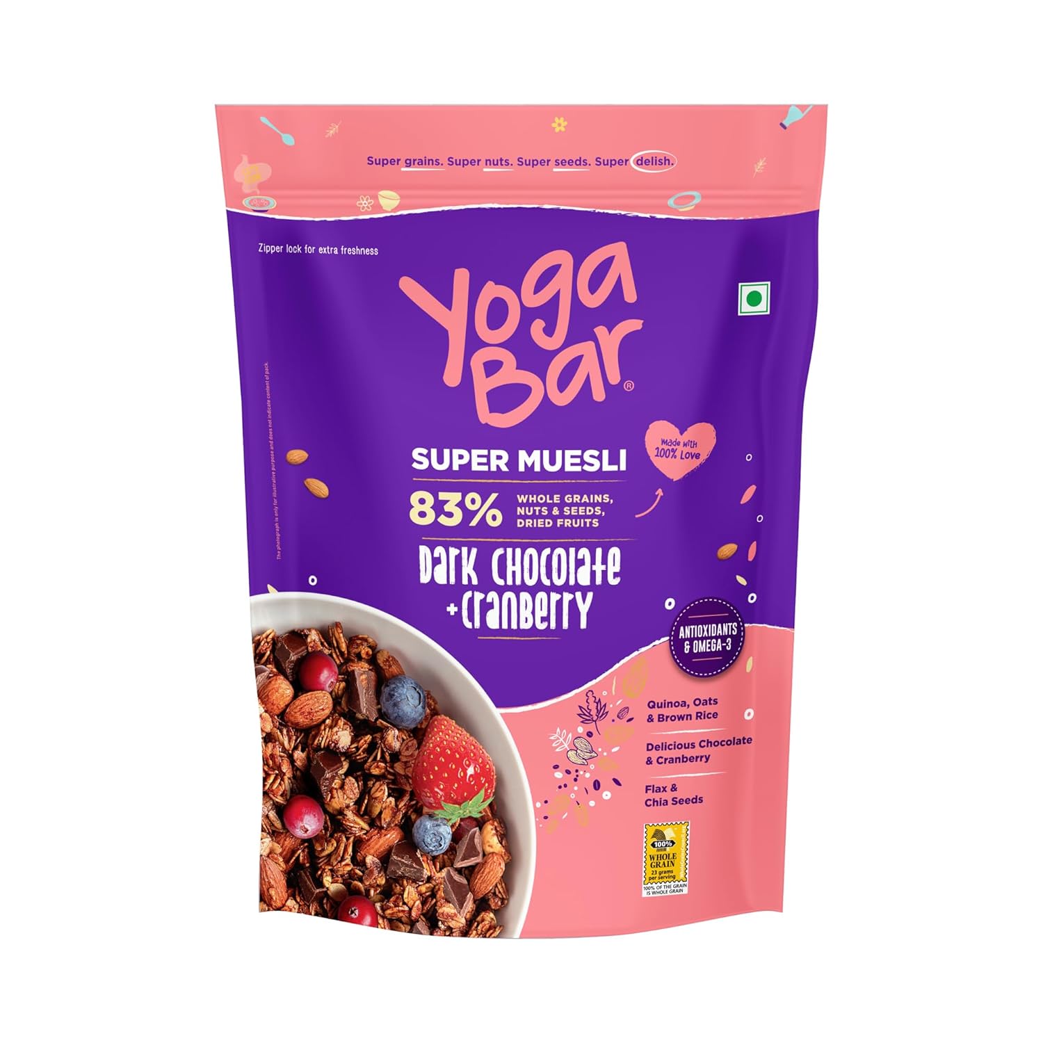 Yoga Bar Dark Chocolate + Cranberries Muesli - Distacart