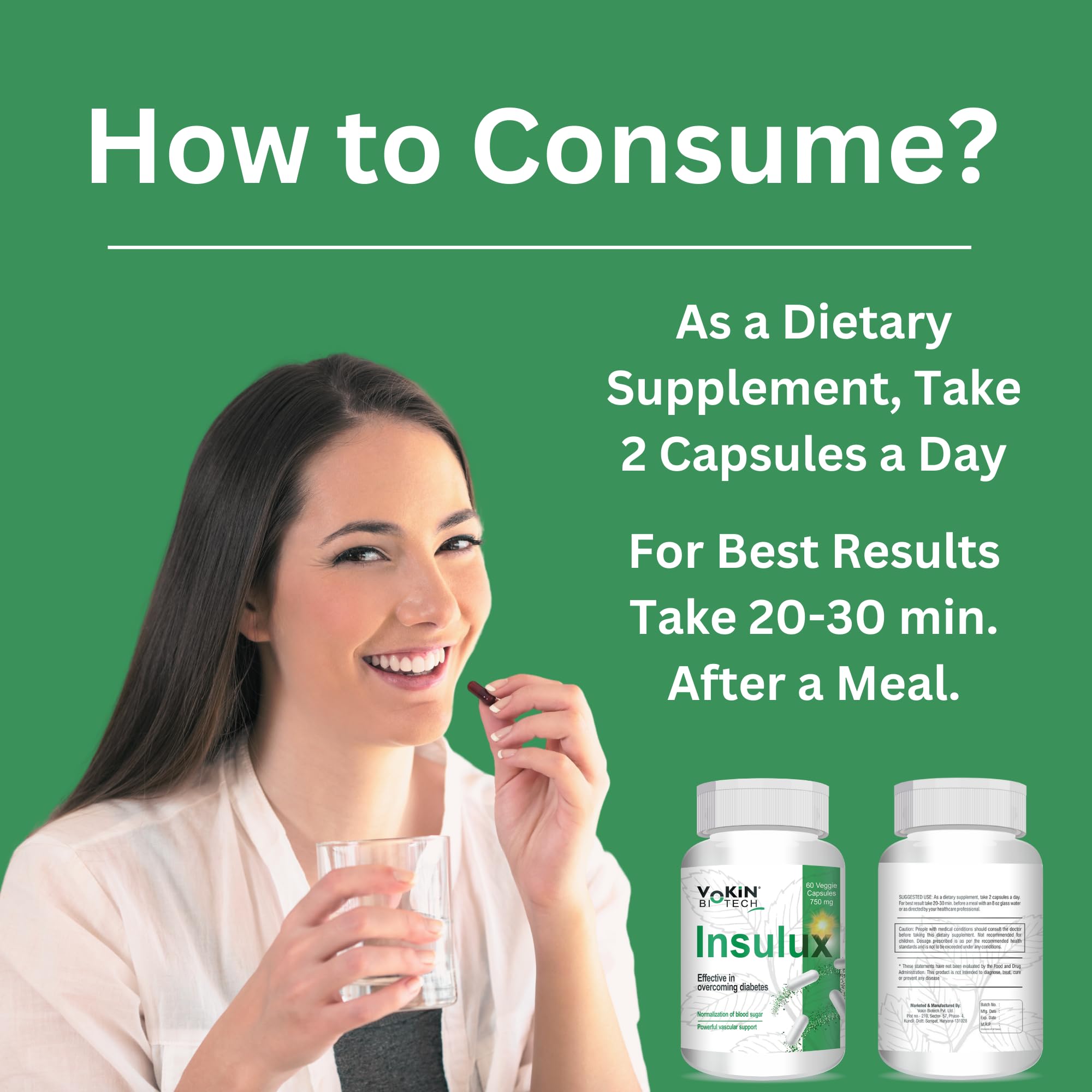 Vokin Biotech Herbal Insulux Gymnema Sylvestre for Diabetes Control 750mg (60 Capsules), 200 grams