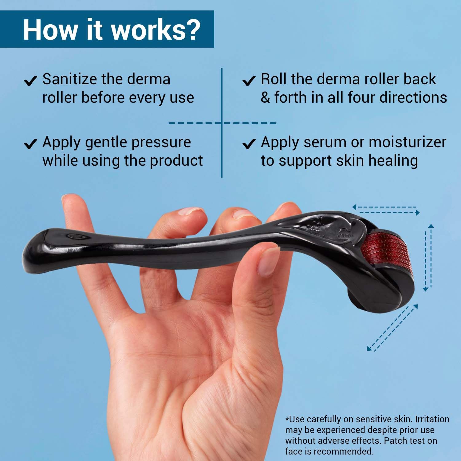 Sotrue Derma Roller For Hair Growth 1 mm with 540 Stainless Steel Needles - Activates Hair Follicles, For Hair Fall & Hair Thickening, Reduces Acne Scars - Distacart