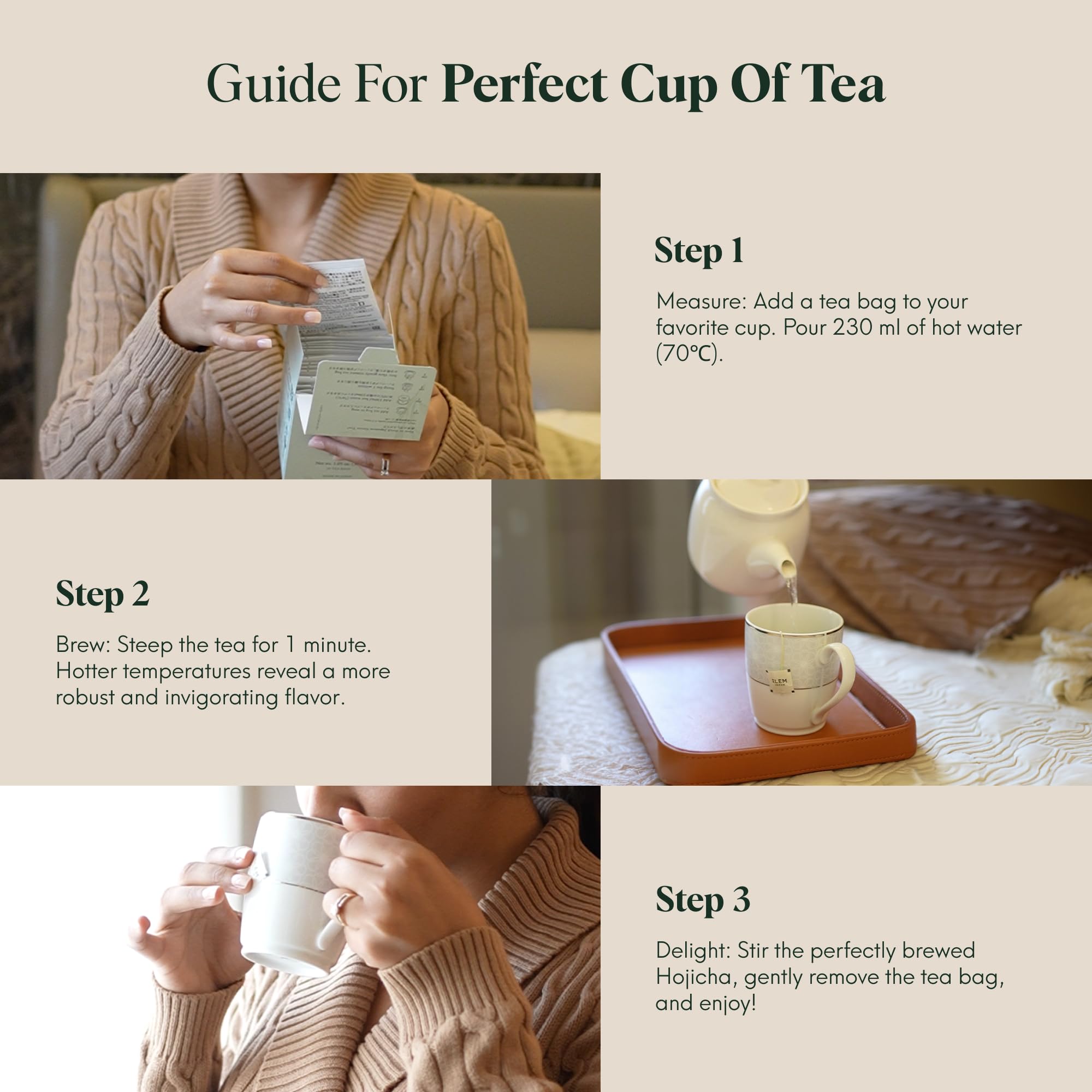 ILEM JAPAN Hojicha Tea Bags, Organic Roasted Japanese Green Tea, Low Caffeine, Toasty Nutty Flavor, 15 Tea Bags | 30g