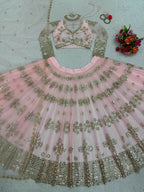 Jyoti Fashion Women's Baby Pink Butterfly Net 9MM Sequins with Thread Embroidered Designer Lehenga Choli Set