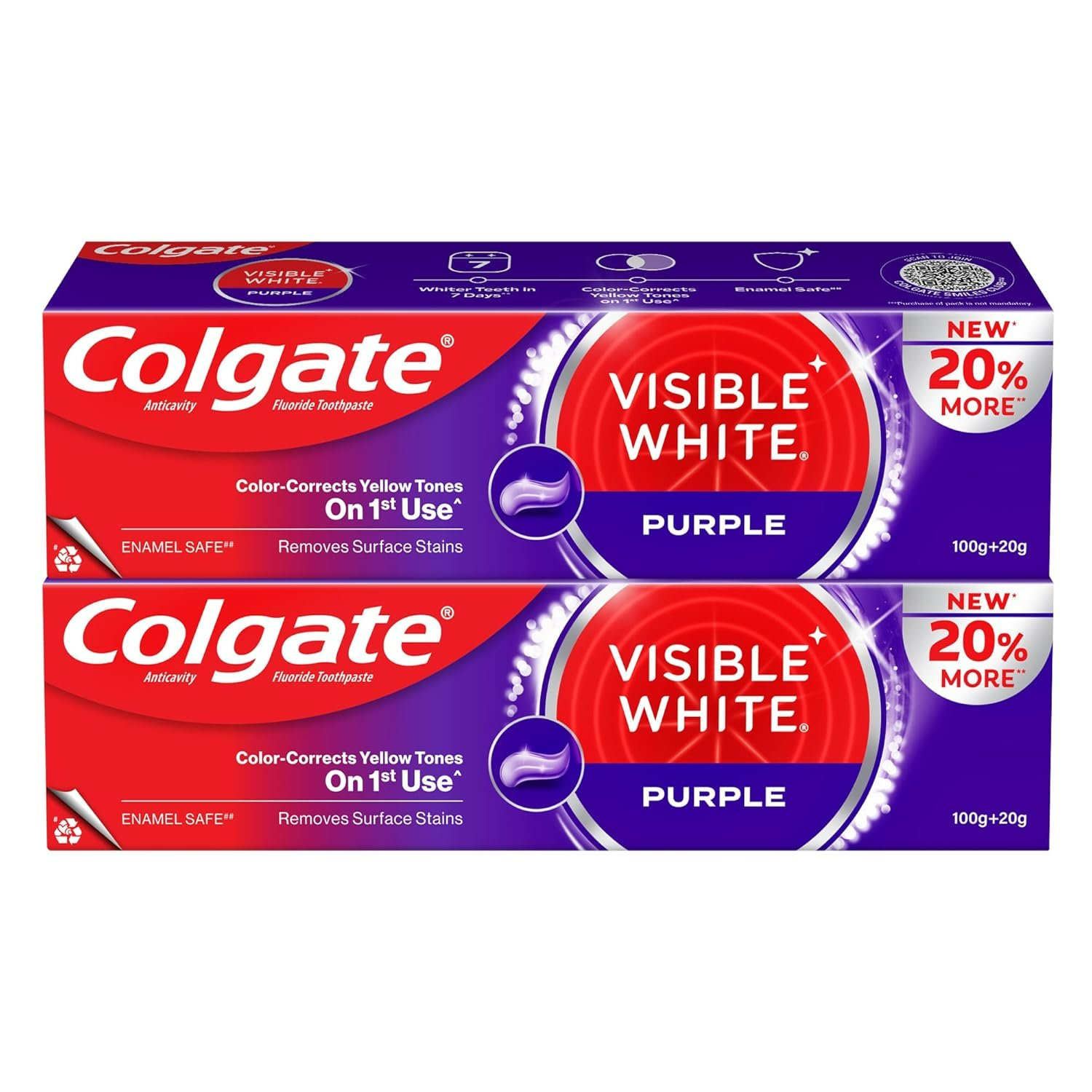 Colgate Visible White Purple Toothpaste For Teeth Whitening Helps Remove Surface Stains, Whitens Yellow