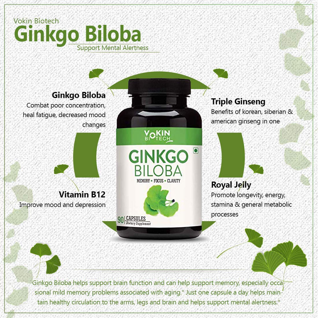 Vokin Biotech Ginkgo Biloba with Brahmi Boosts Concentration & Learning Activities