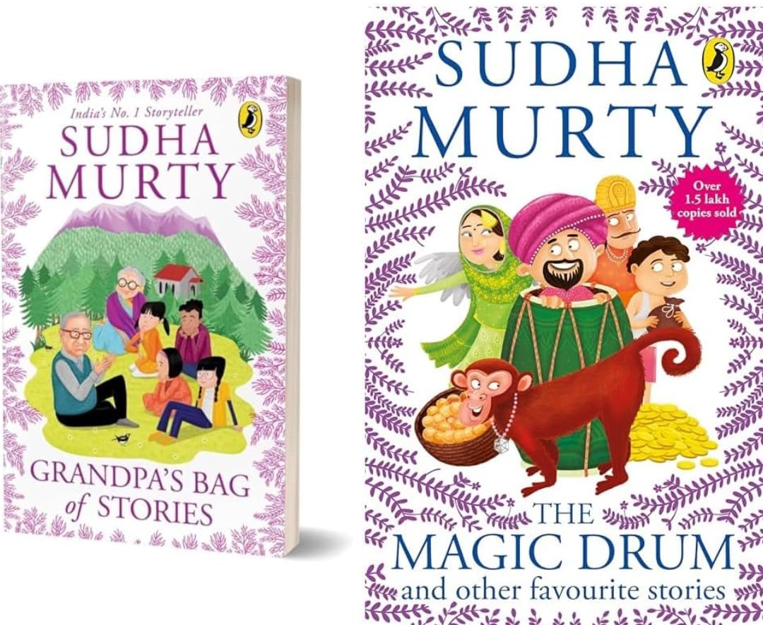 Sudha Murty Two Books Set - Grandpa's Bag of Stories And The Magic Drum and Other Favourite Stories
