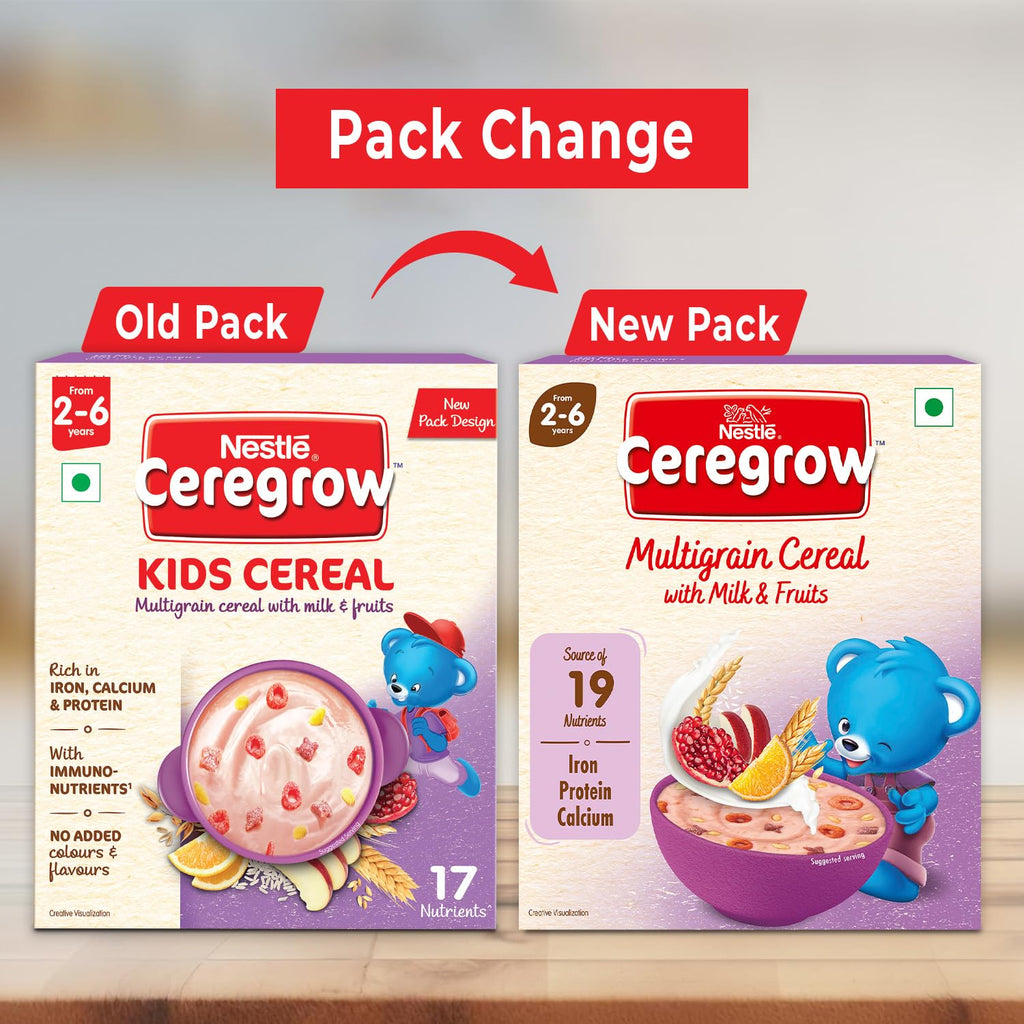 Nestle Ceregrow Kids (2-6 yrs) Cereal-Multigrain, Milk & Fruits, Rich in Iron, Calcium & Protein - Distacart