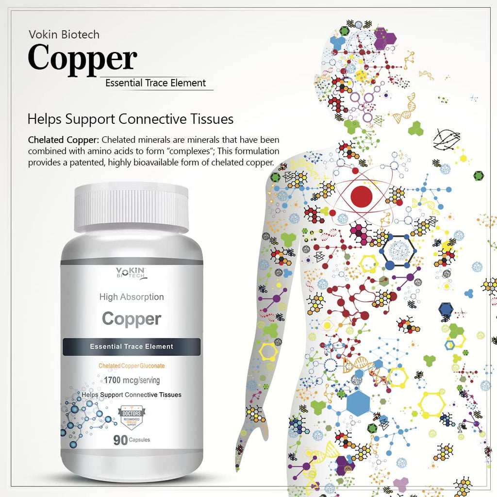 Vokin Biotech Chelated Copper Gluconate – Support Connective Tissues –1700mcg