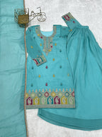Lorenvalley Fashion Skyblue Crunchy Silk with Embroidery Sequence, Dori, Jari Work Kurta Palazzo with Dupatta - Distacart
