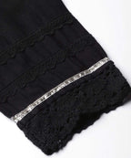 Juniper Women's Black Solid Cotton Flex Straight Fit Pants With Lace & Gota Work