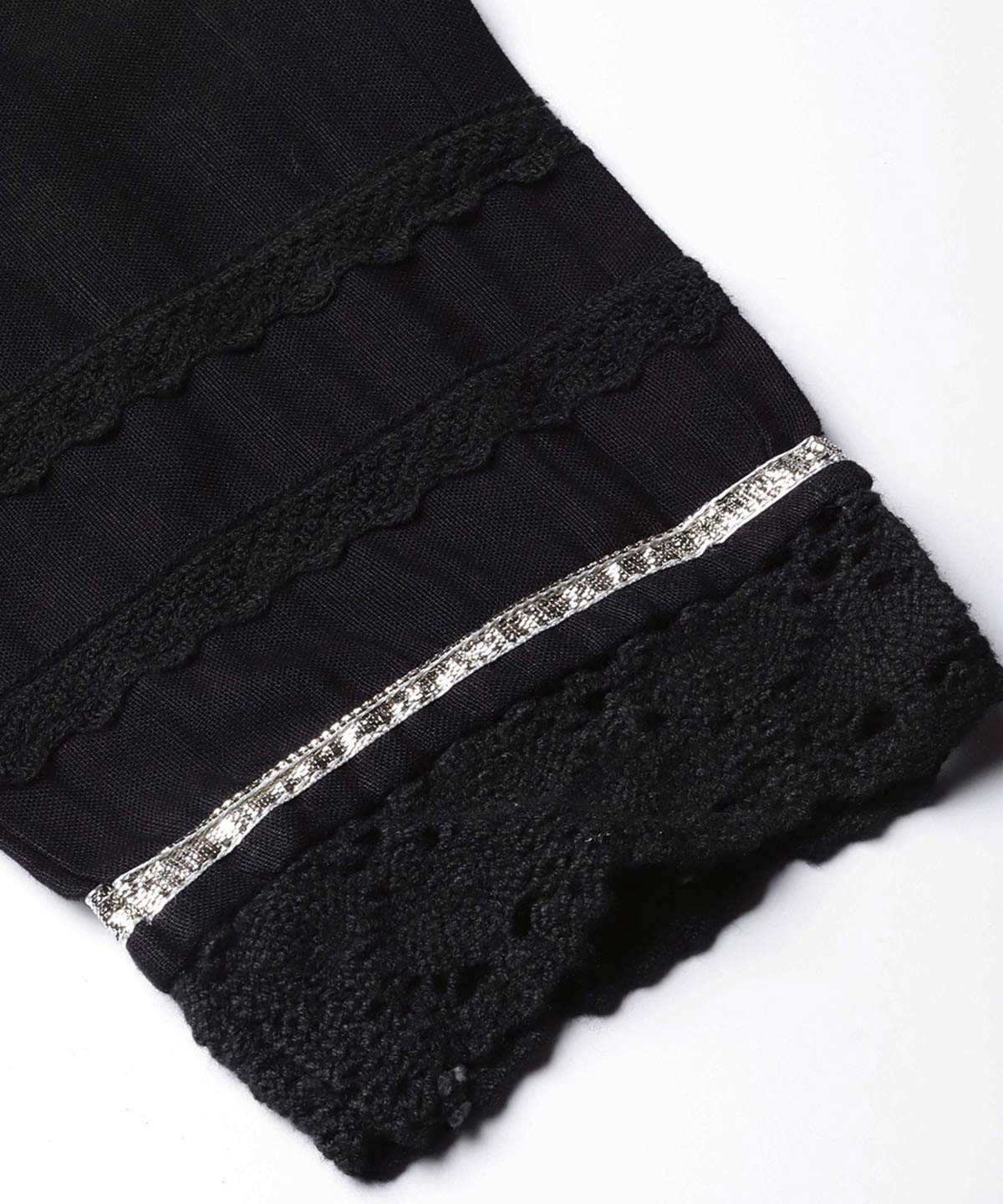 Juniper Women's Black Solid Cotton Flex Straight Fit Pants With Lace & Gota Work