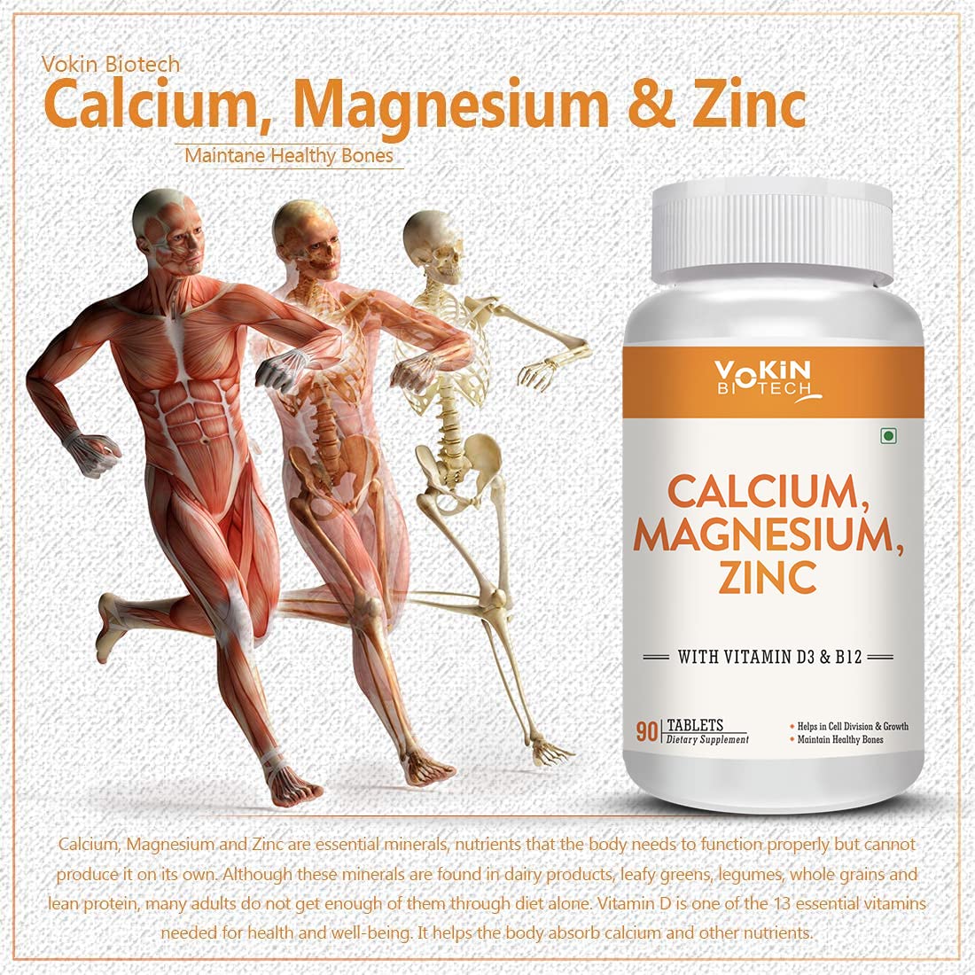 Vokin Biotech Calcium, Magnesium, Zinc, D3 & B12-Tablets