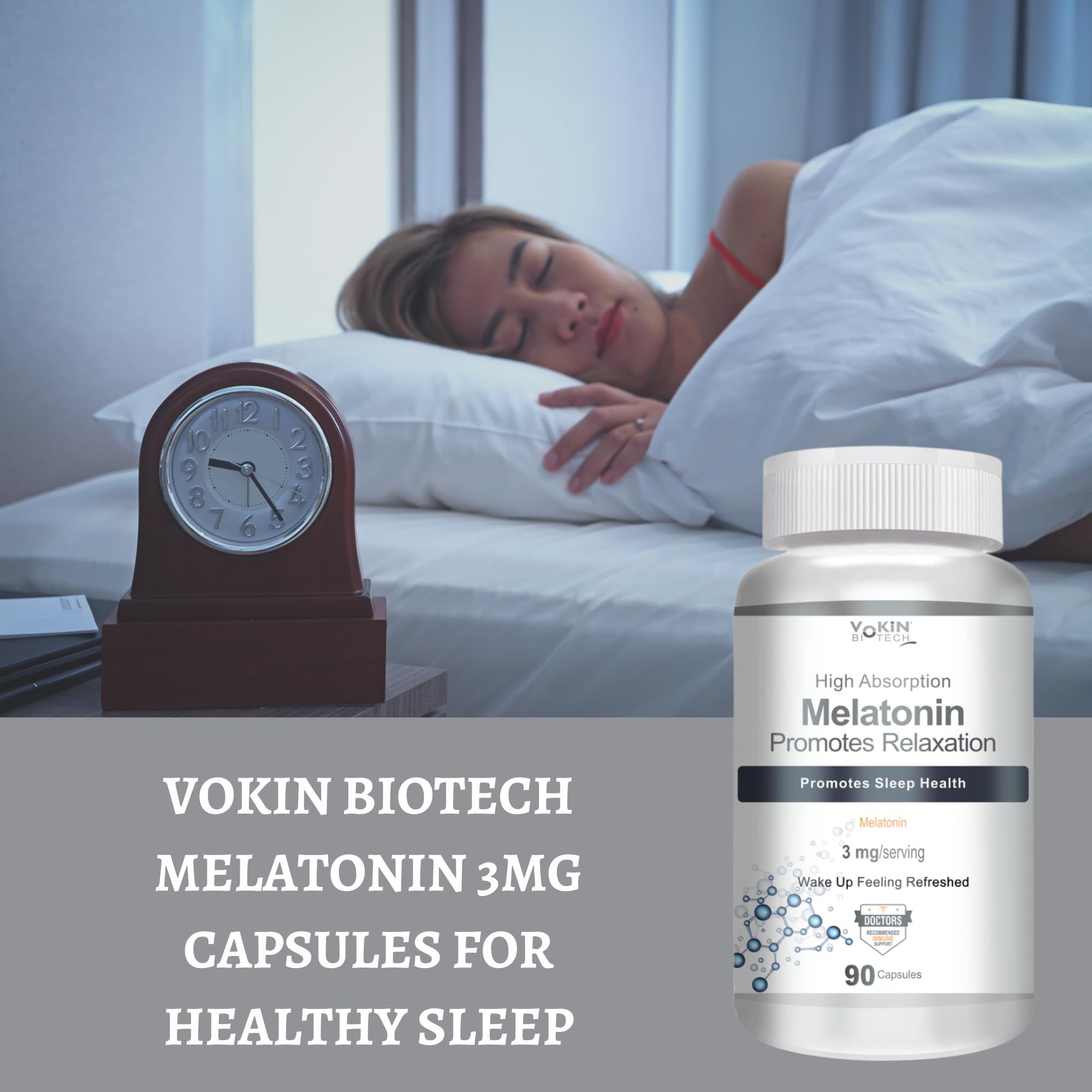Vokin Biotech Melatonin 3mg Healthy Sleep Cycle | Helps Stress & Anxiety Relief | Improve Concentration