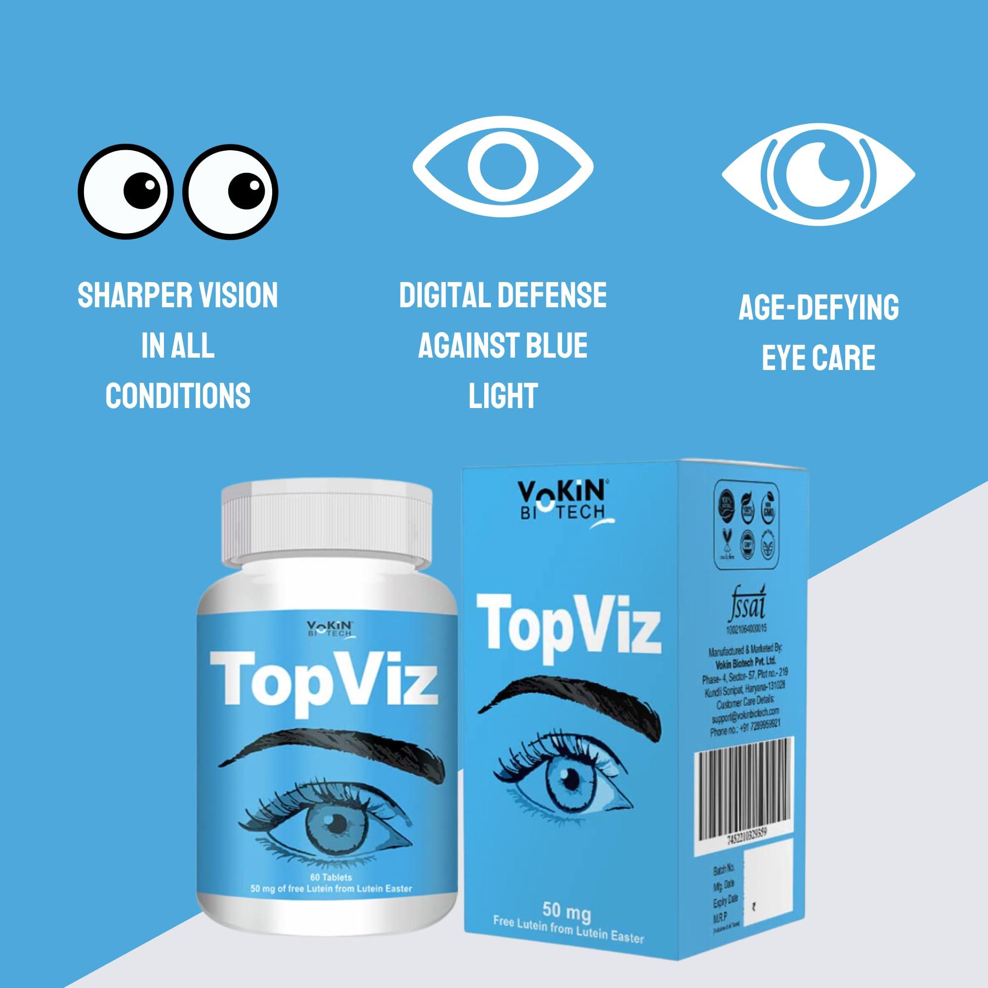 Vokin Biotech Topviz Eye Care Supplement To Improve Vision, Blue Light & Digital Guard (Lutein, Zeaxanthin)