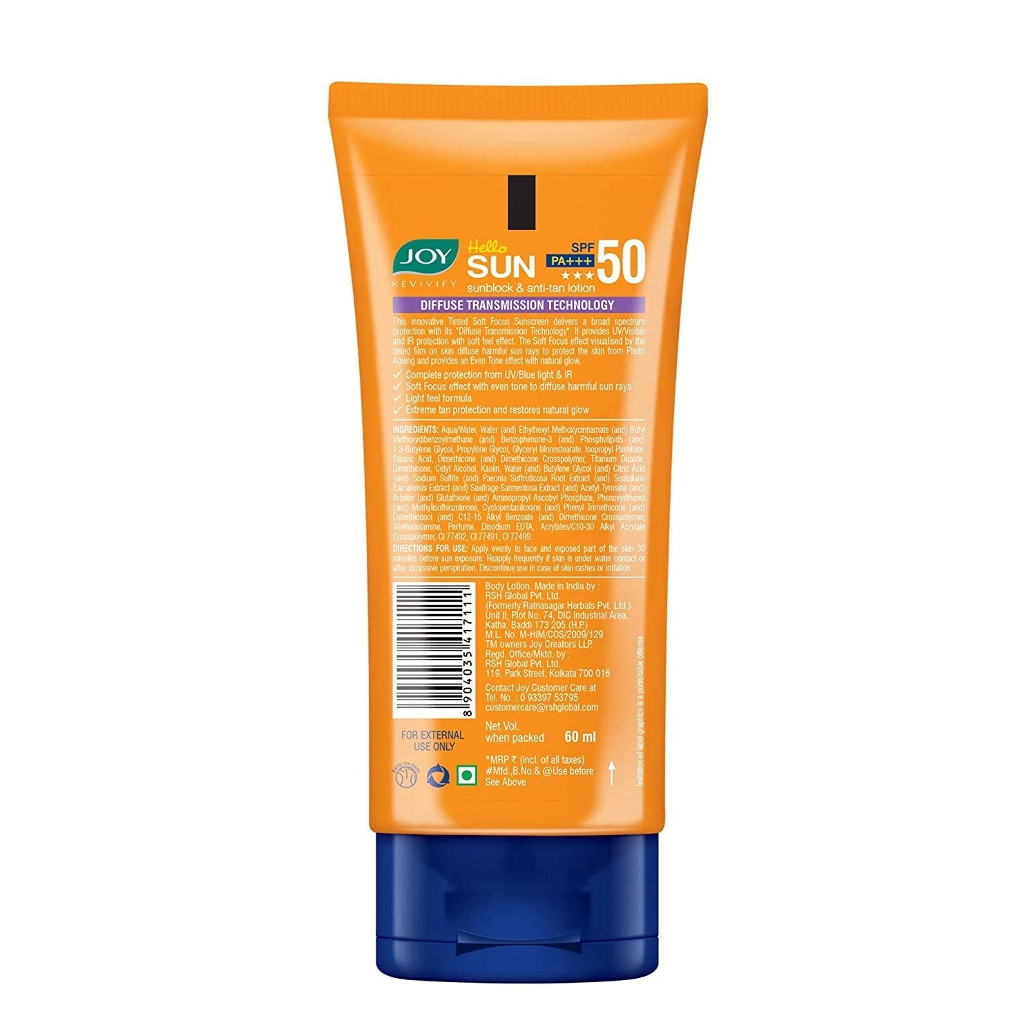 Joy Revivify Hello Sun Sunblock & Anti-tan Lotion (SPF 50 PA+++)