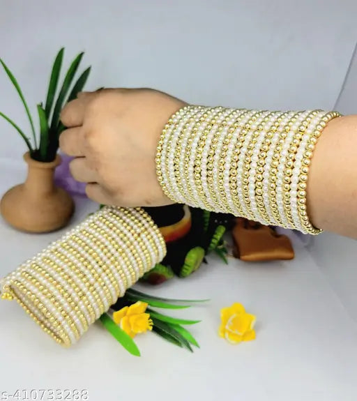 Tehzeeb Creations Women's Spiral Bangle With Golden And White Pearl - Distacart