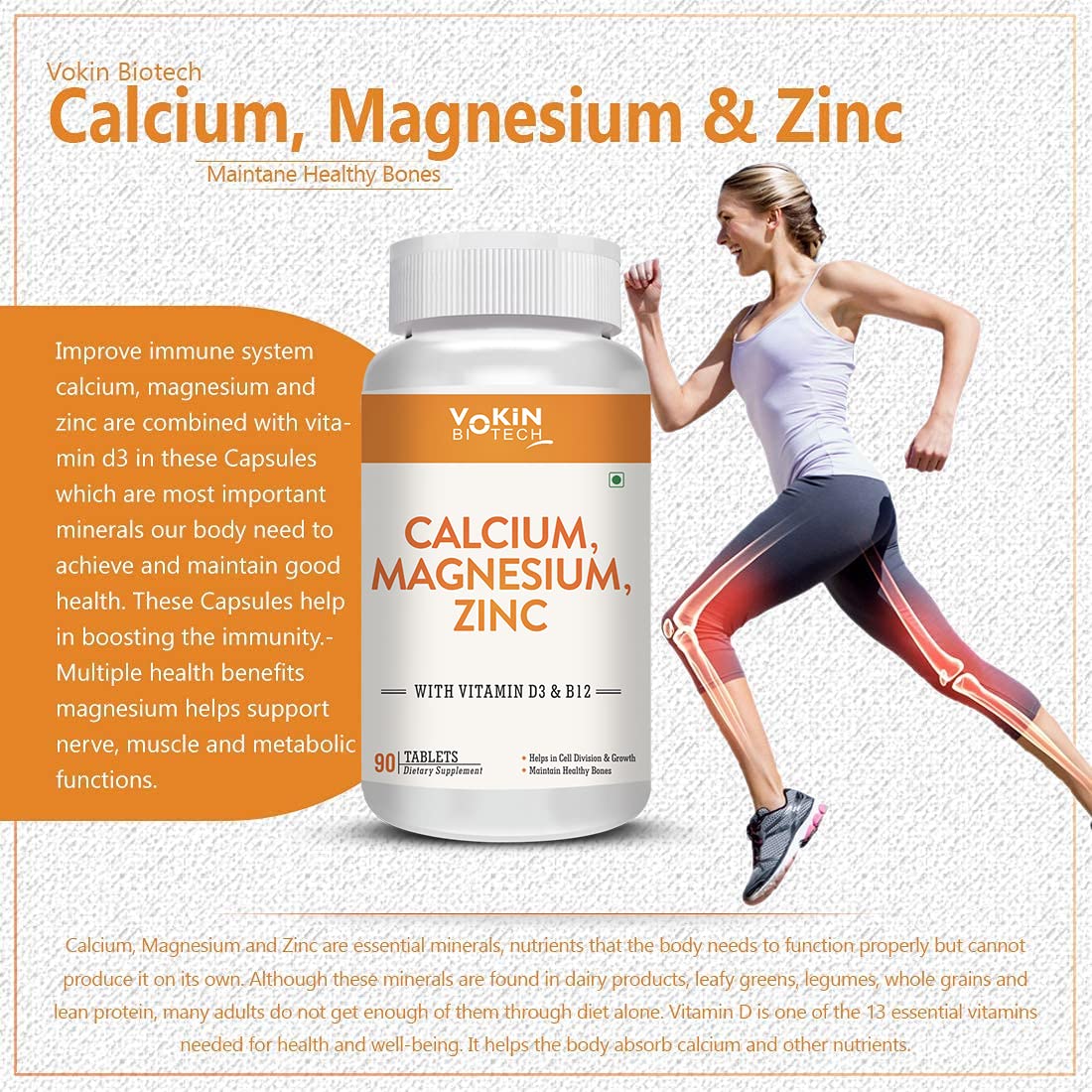 Vokin Biotech Calcium, Magnesium, Zinc, D3 & B12-Tablets