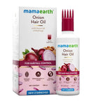 Mamaearth Onion Hair Oil bottle with onion and Redensyl for hair fall control