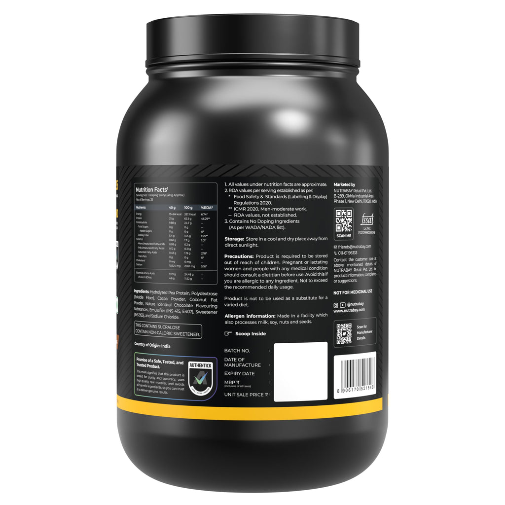 NUTRABAY Gold Hydrolyzed Pea Protein Powder - Rich Chocolate Crème