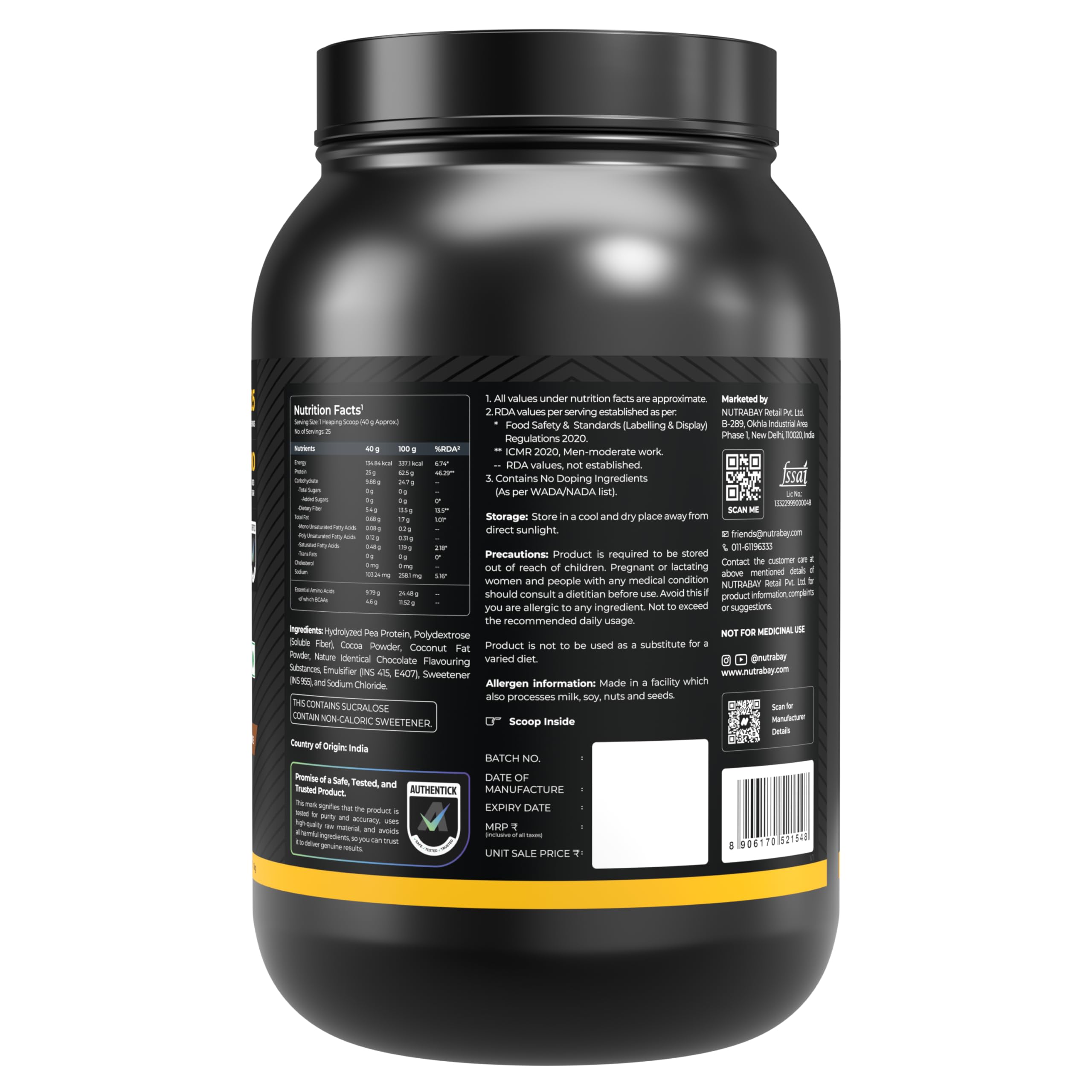 NUTRABAY Gold Hydrolyzed Pea Protein Powder - Rich Chocolate Crème