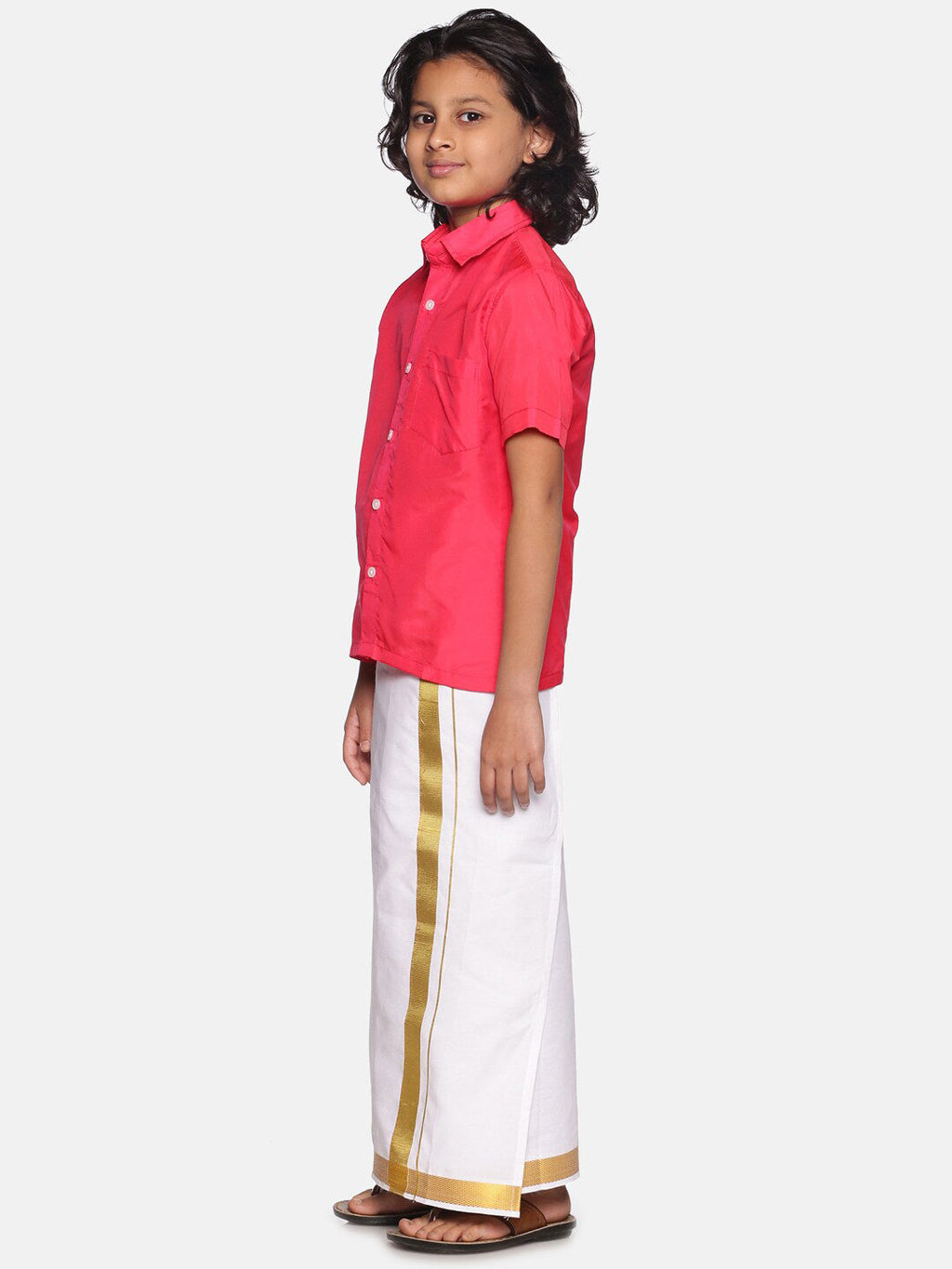 Sethukrishna Boys Rose & White Shirt with Dhoti