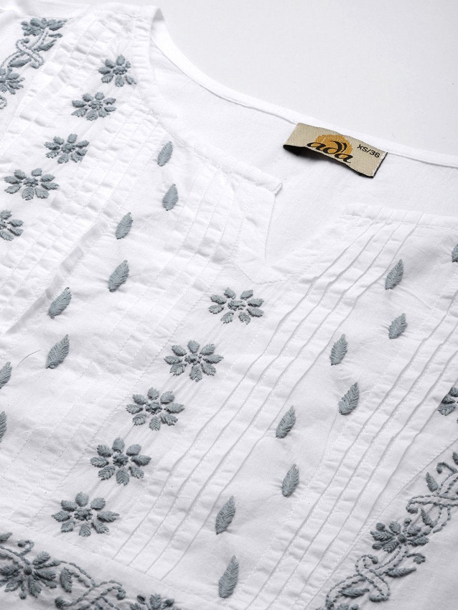 ADA Ethnic Motifs Embroidered Chikankari Cotton Kurta