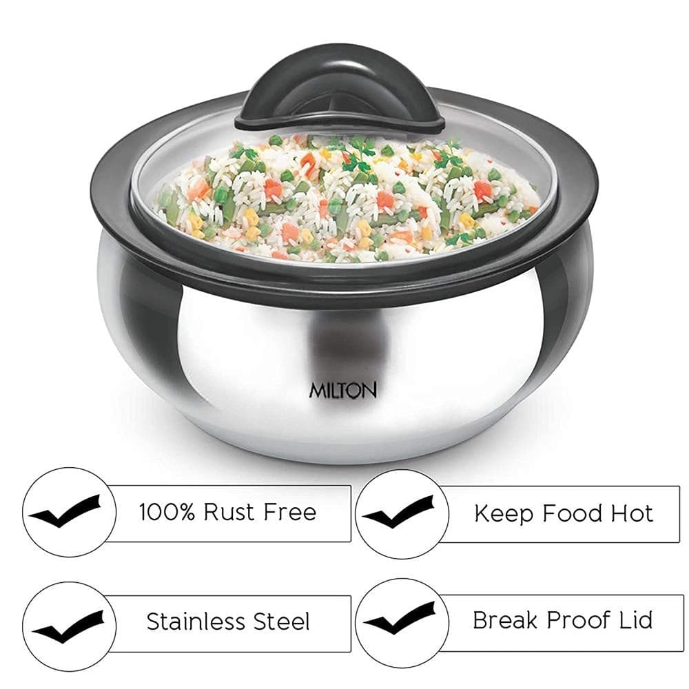 Milton Stainless Steel Casserole with Glass Lid - Set of 3