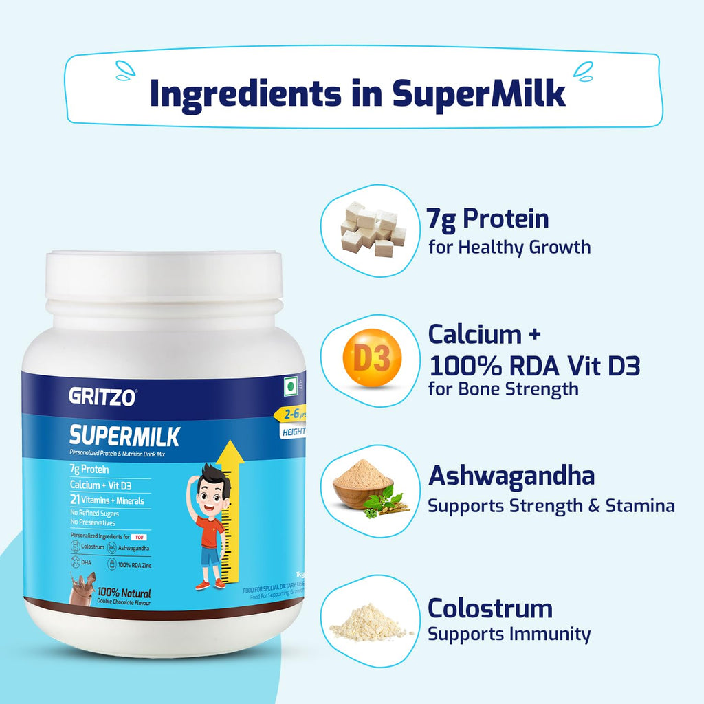 Gritzo Supermilk Height+ For 2-6Y Boys/Girls - Double Chocolate Flavor - Distacart