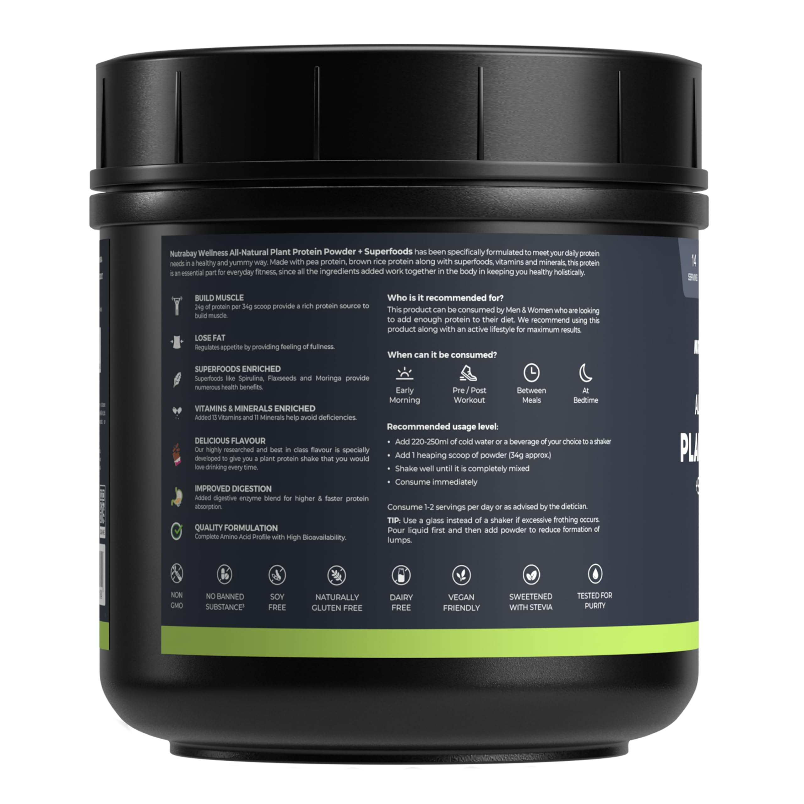 Nutrabay Wellness All Natural Plant Protein +Superfoods Powder - Gourmet Chocolate