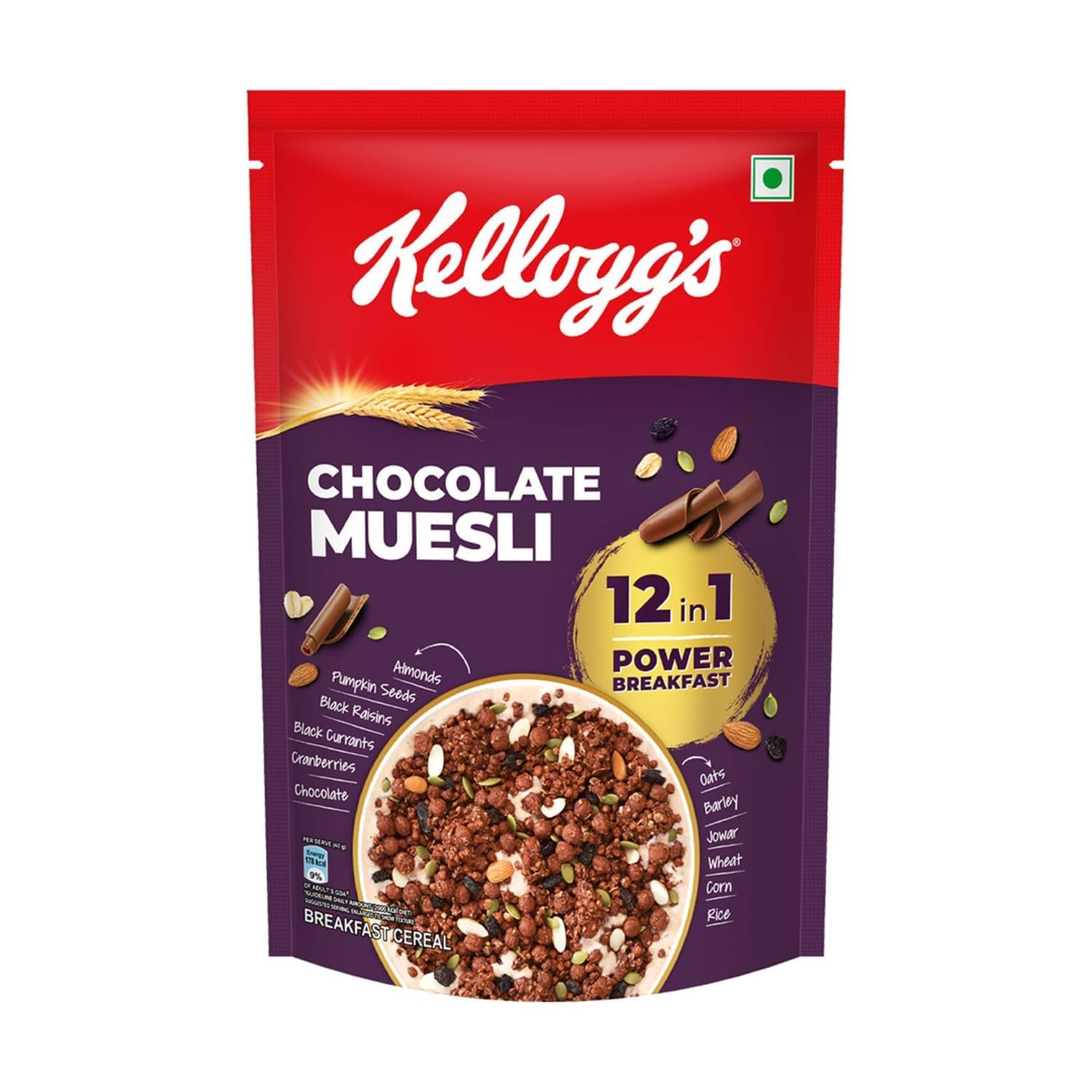 New Kellogg's Chocolate Muesli 57% Multigrain, Fruit, Nut & Seeds