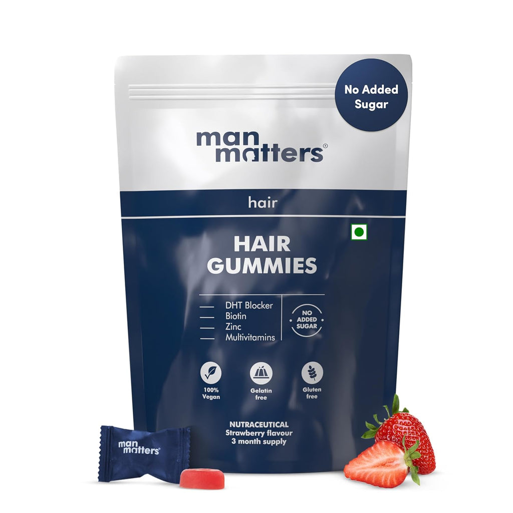 Man Matters Biotin Nourish Hair Gummies - Strawberry Flavor With Zinc & Multivitamins - Distacart