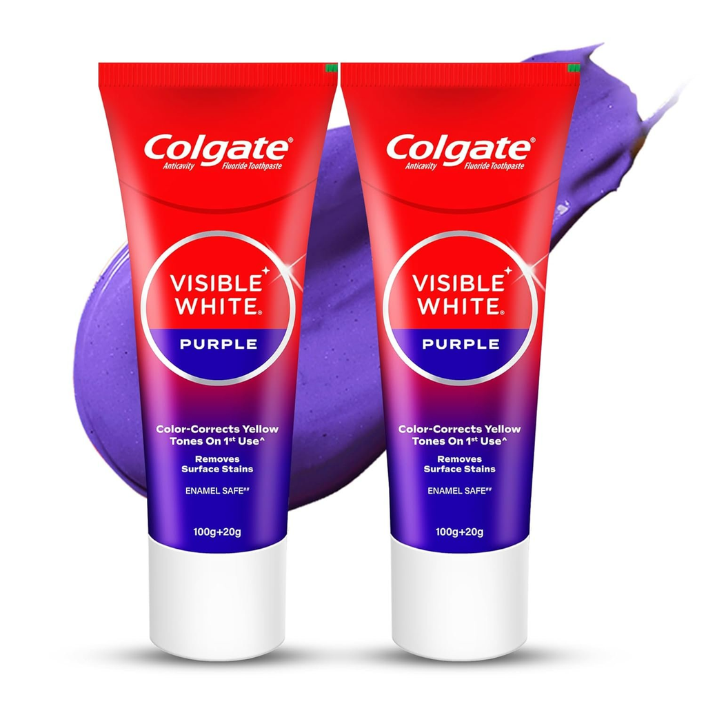 Colgate Visible White Purple Toothpaste For Teeth Whitening Helps Remove Surface Stains, Whitens Yellow