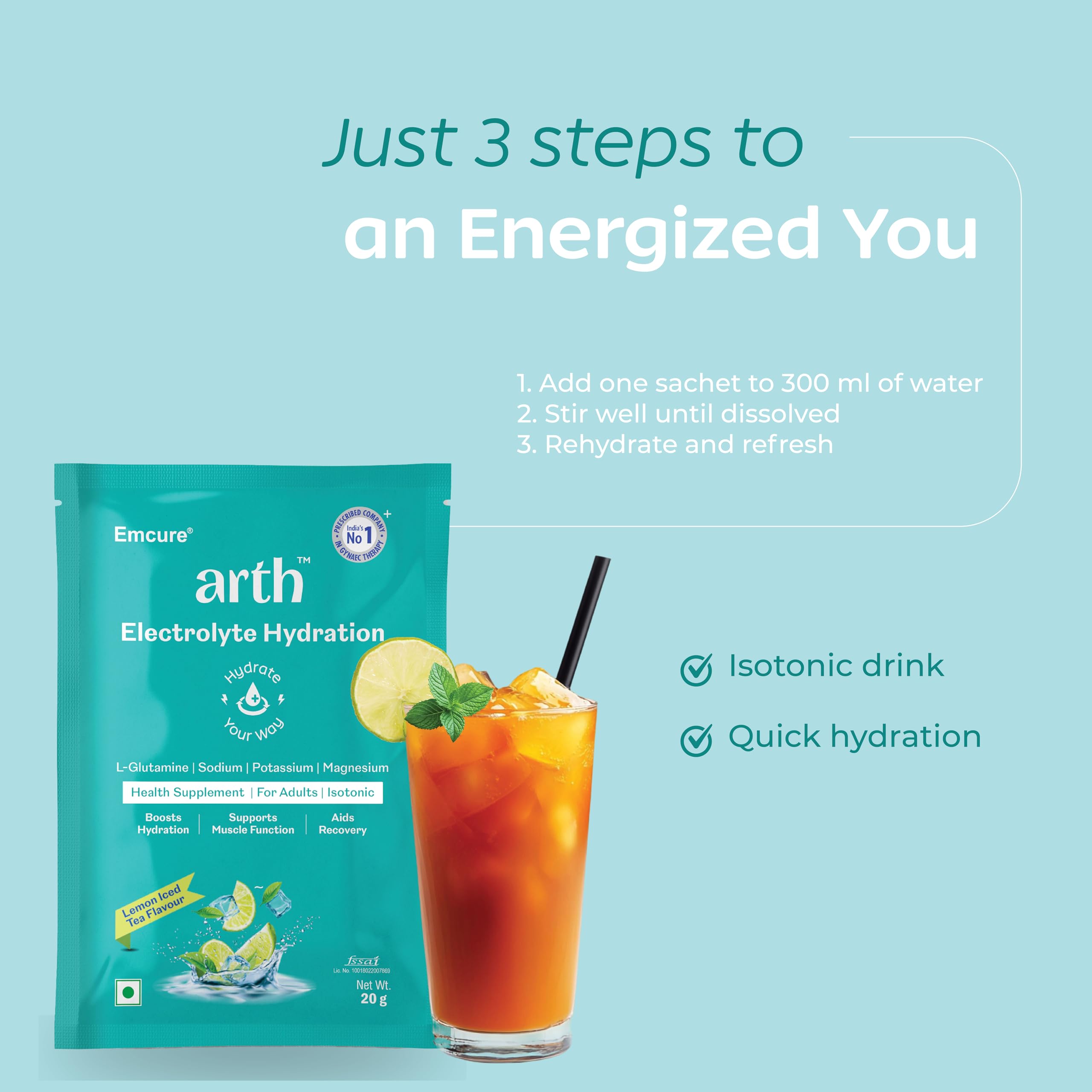 Arth Electrolyte Powder - Lemon Iced Tea Flavour