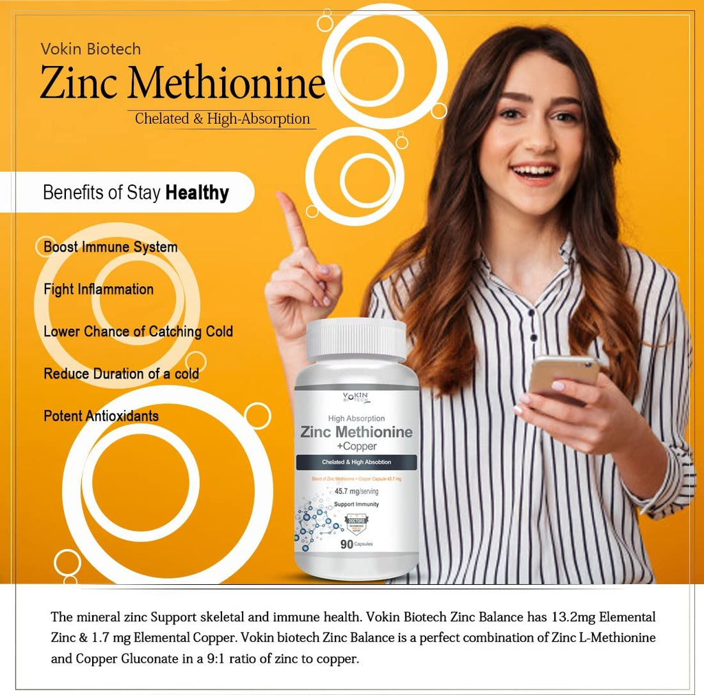 Vokin Biotech Zinc Methionine Plus Copper, Supports Immunity Capsules
